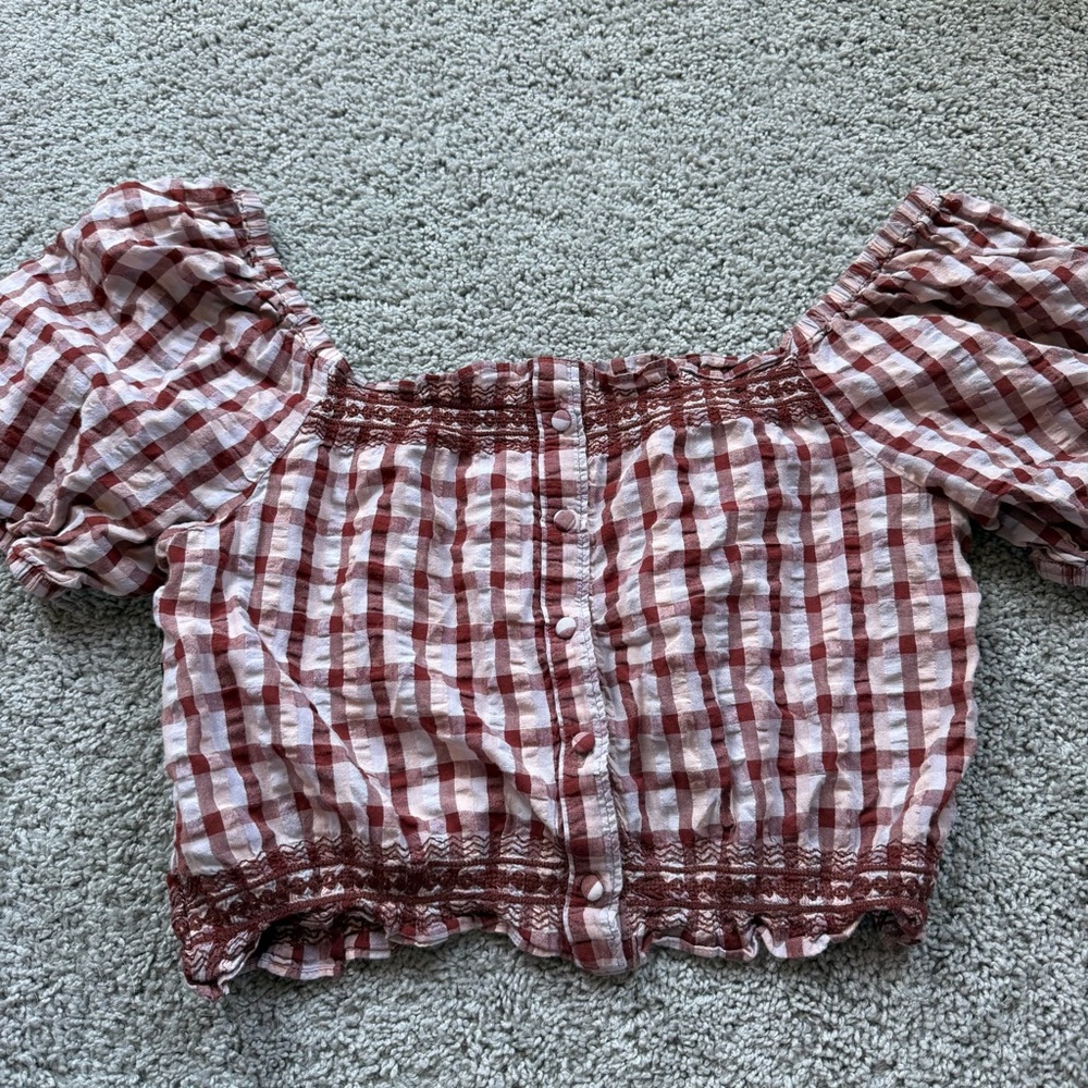Madewell Seersucker Jeanette Plaid Top Size Small - Picture 7 of 8